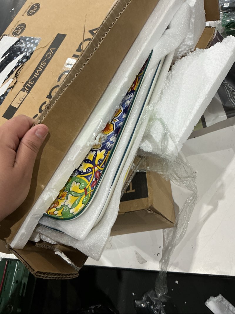 Condition photo showing Good Condition for vancasso serving platters set of 3, 16"/14"/12" inch rectangular trays - extra large, ceramic bohemian serving dish for entertaining food, microwave & dishwasher safe, vintage vintage 3 pcs