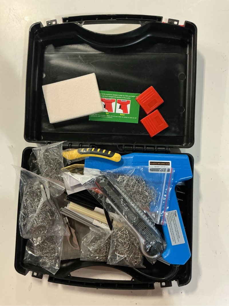 Condition photo showing Good Condition for upgraded 220w plastic welder, 2 in 1 plastic welding repair welder kit 1000pcs hot stapler soldering gun with 100pcs plastics welding rods car bumper repair kit for most plastics(blue)