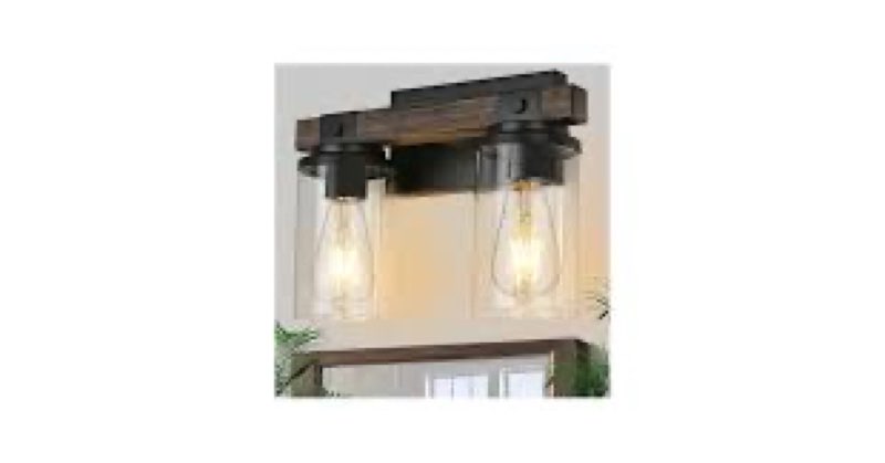farmhouse bathroom light fixture wood black vanity lighting 2-light wooden wall sconce industrial ru