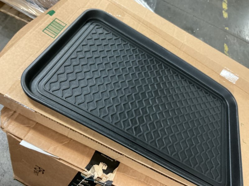 Condition photo showing As Is for all-weather indoor/outdoor mat for boots - weather-resistant hard plastic shoe and boot tray with raised edge by stalwart (black, medium) black 1