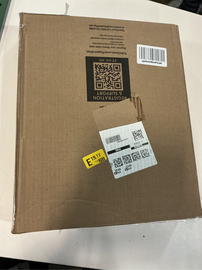 Condition photo showing New/Like New for mayfair padded toilet seat with chrome hinges, soft vinyl over wood core seat, made in usa, round, white elongated seat