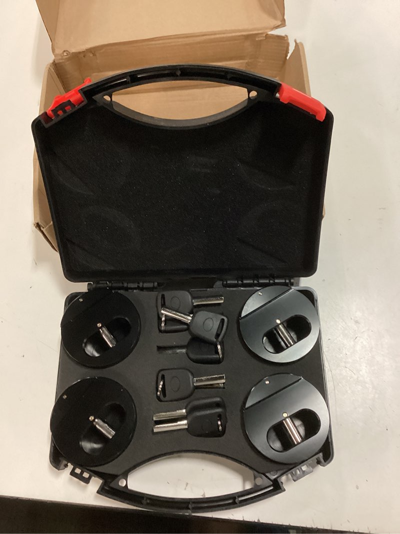 Condition photo showing Good Condition for trailer door lock – keyed alike puck locks for trailers, vans & sheds, push-to-lock mechanism, hidden shackle design, heavy-duty enclosed trailer locks (black, 4 pack, 12 keys) black 4 pcs