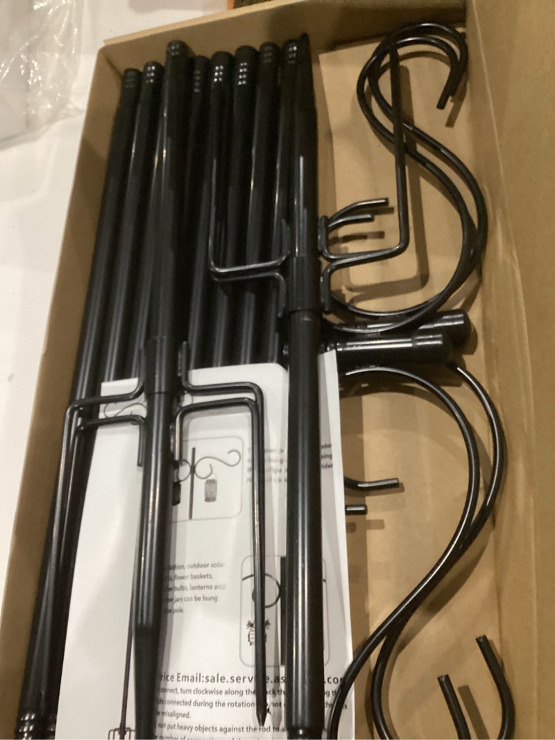 Condition photo showing As Is for Adjustable Shepherd Hooks for Outdoor, 2 Pack 80 Inch 5 Prong Base Bird Two Sided Feeder Poles, Heavy Duty Shepherds Hook, Suitable for Garden in Hanging Flower Basket, Lantern, Bird Nests 2 Pack 90 inch