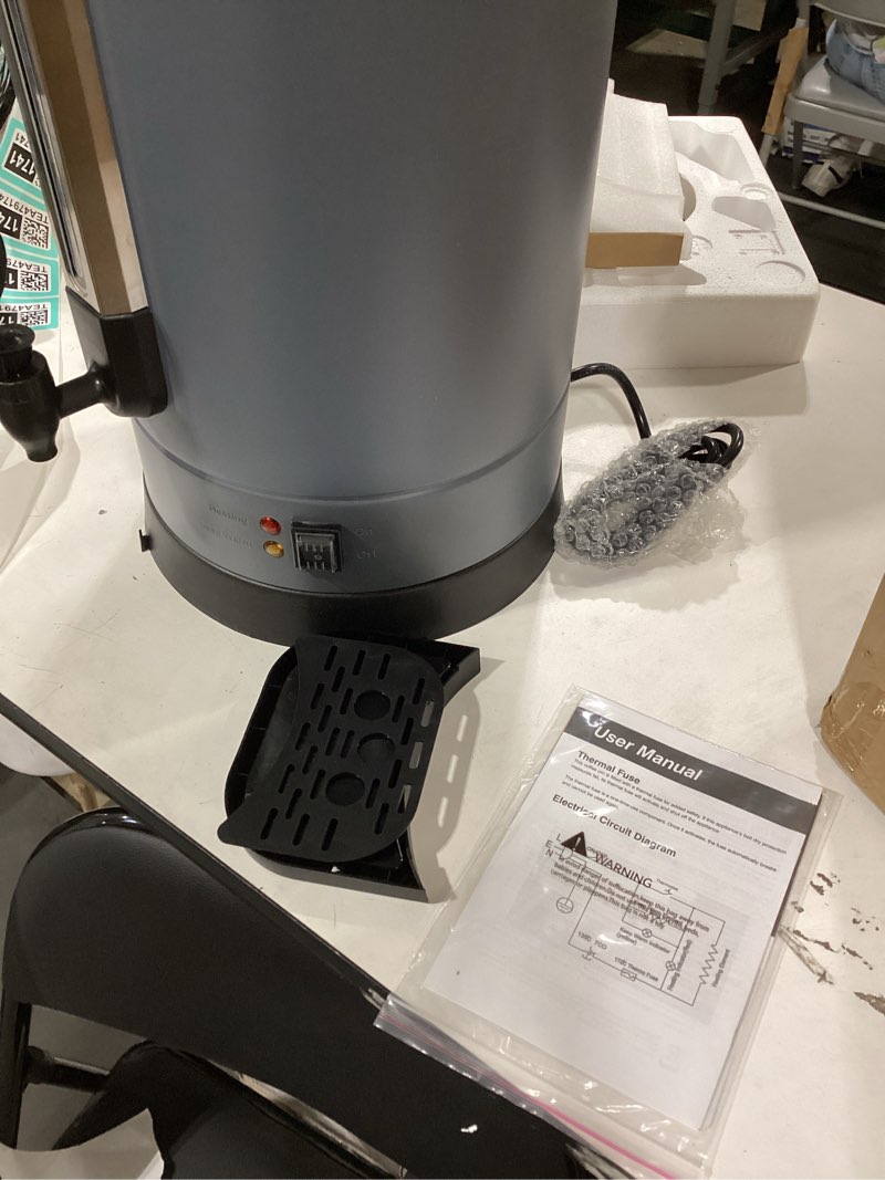 Condition photo showing Good Condition for 100-cup commercial coffee urn, 14l / 3.7gal double wall insulation coffee dispenser, stainless steel large hot beverage dispenser with automatic temperature control & faucet for party buffet gray 14l/3.7gal