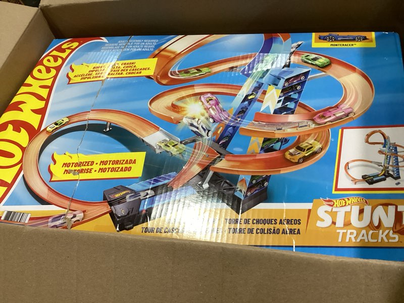 Condition photo showing Good Condition for Hot Wheels Sky Crash Tower Track Set, 2.5+ ft / 83 cm High with Motorized Booster, Orange Track & 1 Hot Wheels Vehicle, Race Multiple Cars, Gift for Kids 5 to 10 Years Old & Up Standard