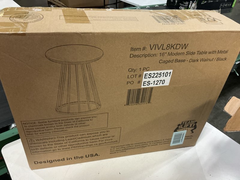 Condition photo showing New/Like New for walker edison vivv modern round metal-base side table, 16 inch, dark walnut/black 