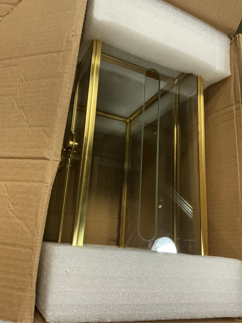 Condition photo showing New/Like New for glass wedding card box with slot, 10.2 inch clear card box gold brass gift card storage box with lock perfect for wedding receptions, baby shower, birthday party, bridal shower 10.2'' with lid