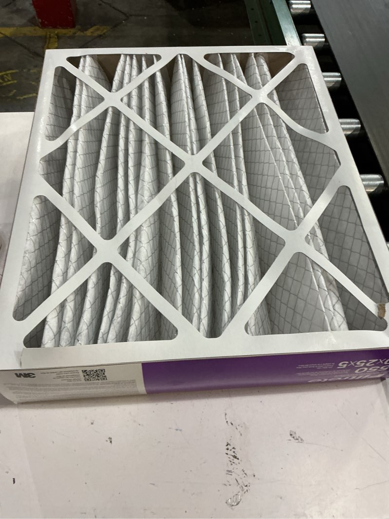 Condition photo showing Good Condition for filtrete 20x25x5 ac furnace air filter, mpr 1550, merv 12, fits trion airbear, certified asthma & allergy friendly, electrostatic air cleaning filter, 1-pack (actual size 19.56 x 24.13 x 4.75) 4.7" x 24.2" x 19.6"