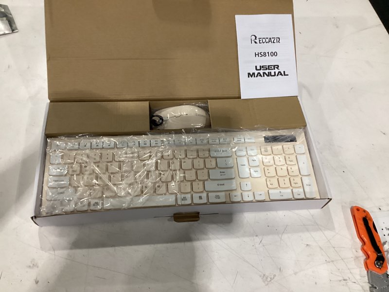 Condition photo showing New/Like New for wireless keyboard and mouse combo, full-sized wireless keyboard and adjustable dpi mouse, 2.4ghz usb receiver, keyboard and mouse for pc, windows, desktop, laptop (latte color)