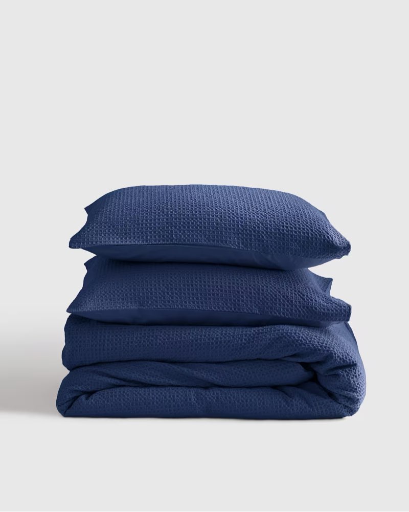 quince organic luxe honeycomb duvet cover set full/queen color:blue