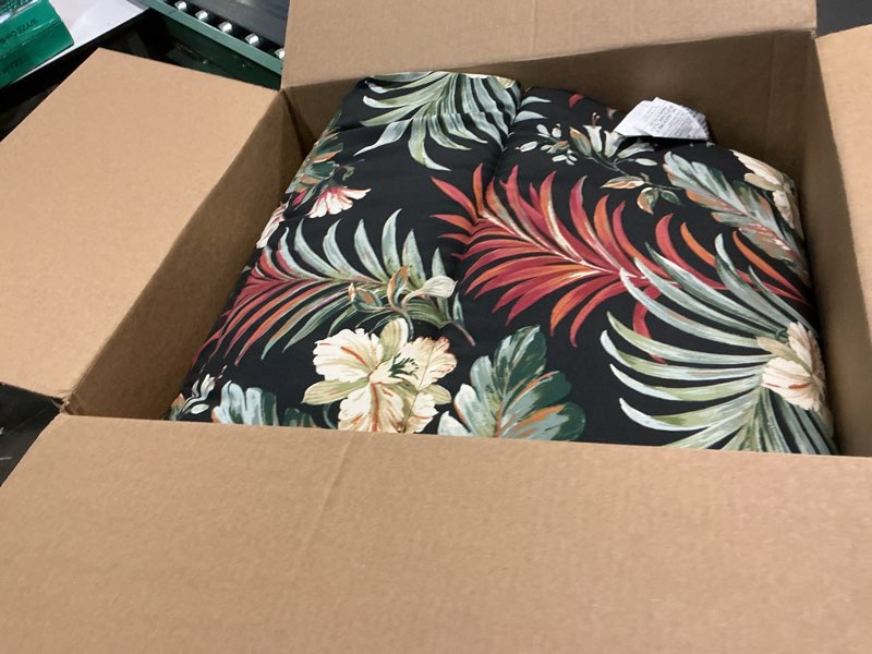 Condition photo showing Good Condition for arden outdoor adirondack or rocking chair cushion, 20 x 17, rain-proof, fade resistant 17 x 20, simone black tropical simone black tropical standard adirondack