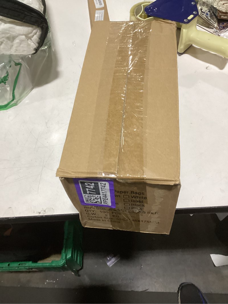 Condition photo showing New/Like New for Toovip 100 Pack 5.25x3.25x8.25 Inch Small White Kraft Paper Bags with Handles Bulk, Gift Wrap Bags for Favor Grocery Retail Party Birthday Shopping Business Goody Craft Sacks Merchandise Take Out Cub