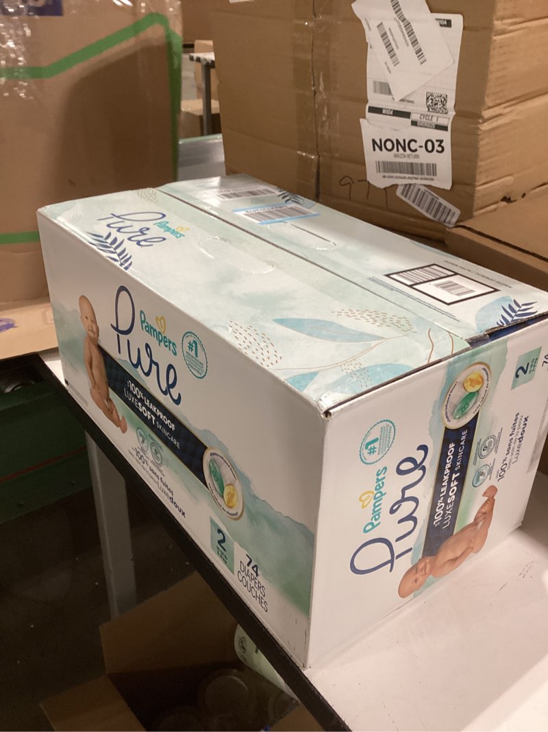Condition photo showing New/Like New for Pampers Baby Diapers - Pure Protection - Size 2, 74 Count, for up to 100% Leakproof, Premium Plant-based Skin Protection