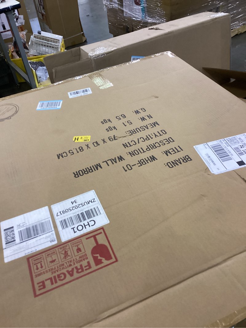 Condition photo showing As Is for 28 inch Round/Circle Wall Mirror, Vanity Bow Mirror for Wall Decor, Decorative Antique White&Gold Bathroom Mirrors, Traditional Art Home Decor for Dressing Table, Living Room, Bedroom Gold and White 28*28