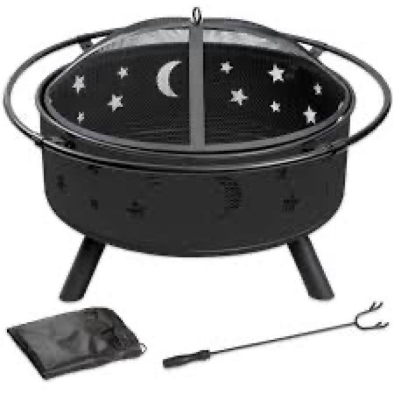 Quilushey 32 Inch Fire Pit Outdoor Burning Stove, 2 in 1 Metal Round Fireplace for Outside Bonfire P