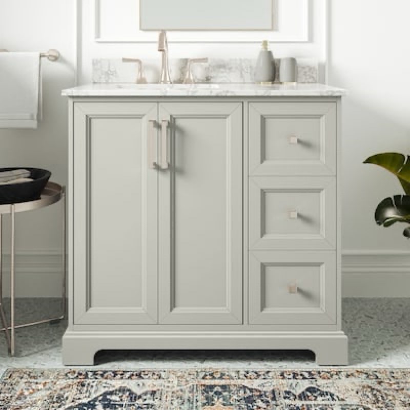 allen + roth pittman 36-in muse gray undermount single sink bathroom vanity with white calacatta