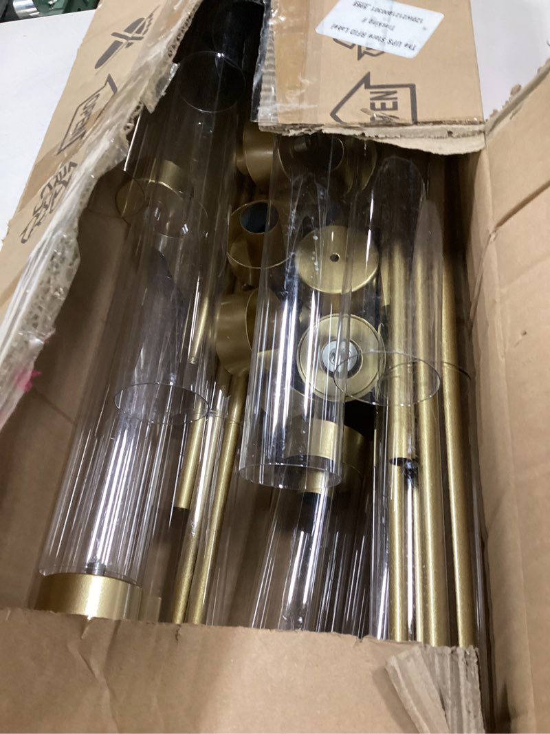 Condition photo showing As Is for 5 Arm Candelabra with Acrylic Lampshade Set of 4 Gold Candelabra for Wedding Table Birthday Party Home Decoration 39.4'' Candle Holder Fit LED Taper Candles Gold 4pcs