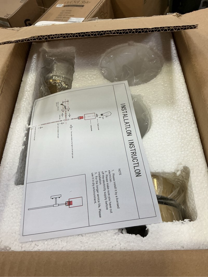 Condition photo showing Good Condition for Gold Wall Sconce Set of 2 with White Cylinder Glass Shades Modern Mid Century Bathroom Vanity Wall Light Fixtures Industrial Brushed Brass Wall Lamp for Bedroom Mirror Living Room Restaurant