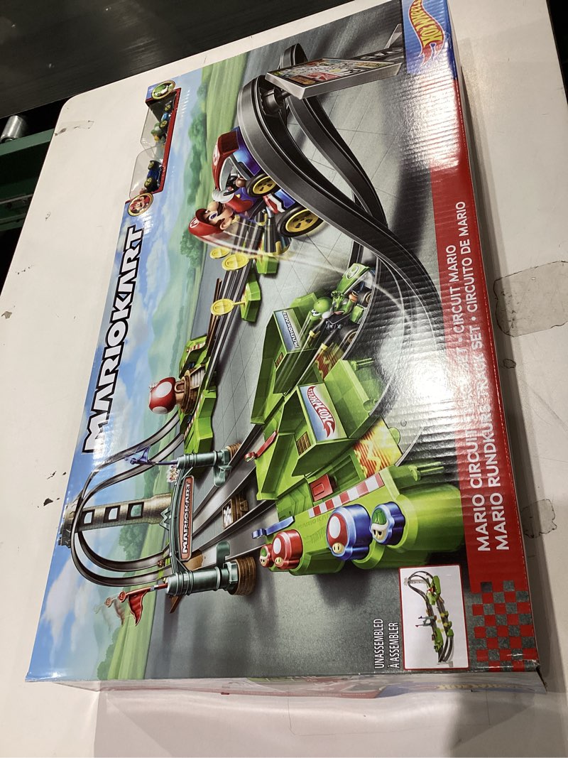 Condition photo showing New/Like New for hot wheels mario kart circuit track set & 2 toy vehicles, racing playset includes booster, plus mario & yoshi karts (amazon exclusive) mario kart track set