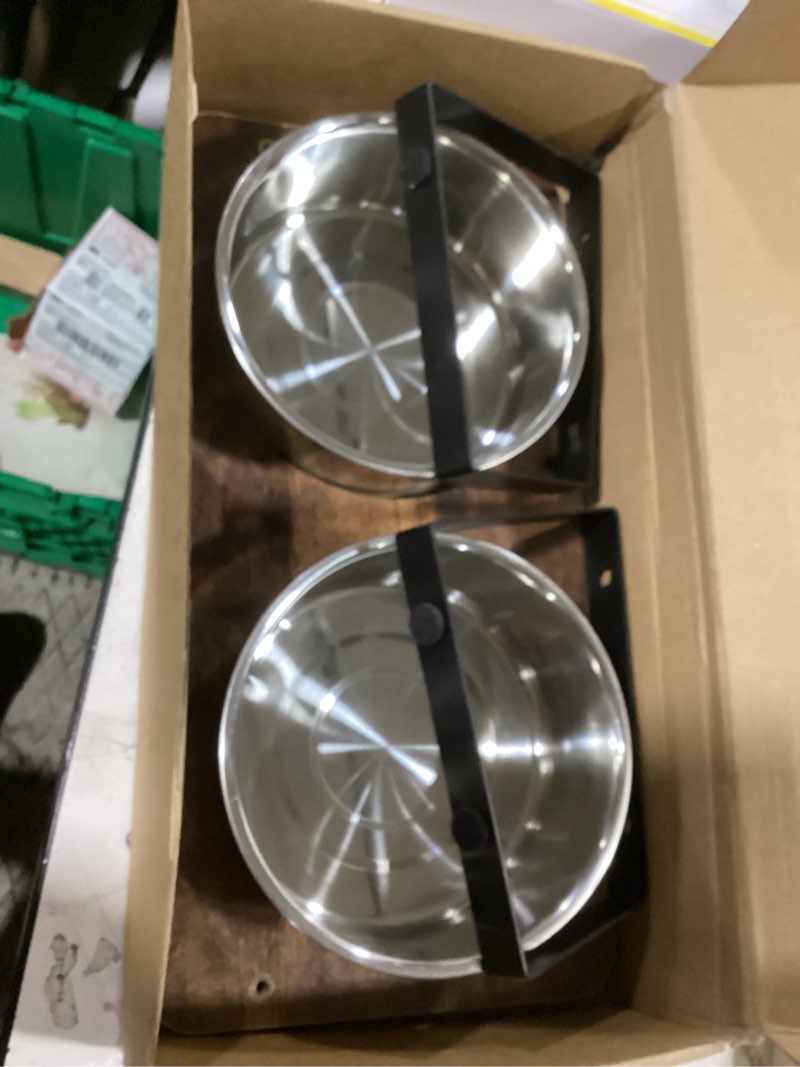 Condition photo showing Good Condition for elevated dog bowls for small medium wood dogs raised bowl stand with 2 stainless steel deep dog food and water bowls, anti vomit, non-slip feeding dishes(tilted?3 inches in height, 40oz walnut-small&medium