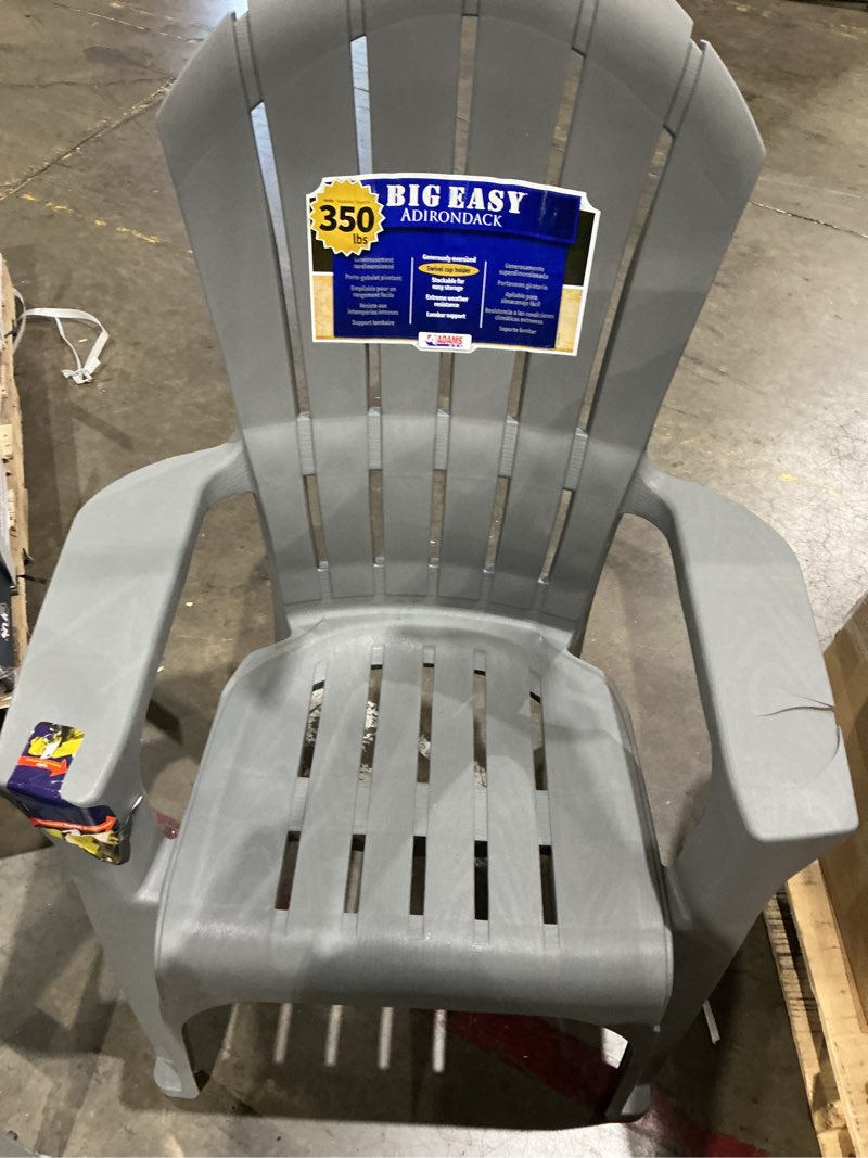 Condition photo showing As Is for (damaged )adams patio big easy stackable charcoal resin frame stationary adirondack chair with slat seat