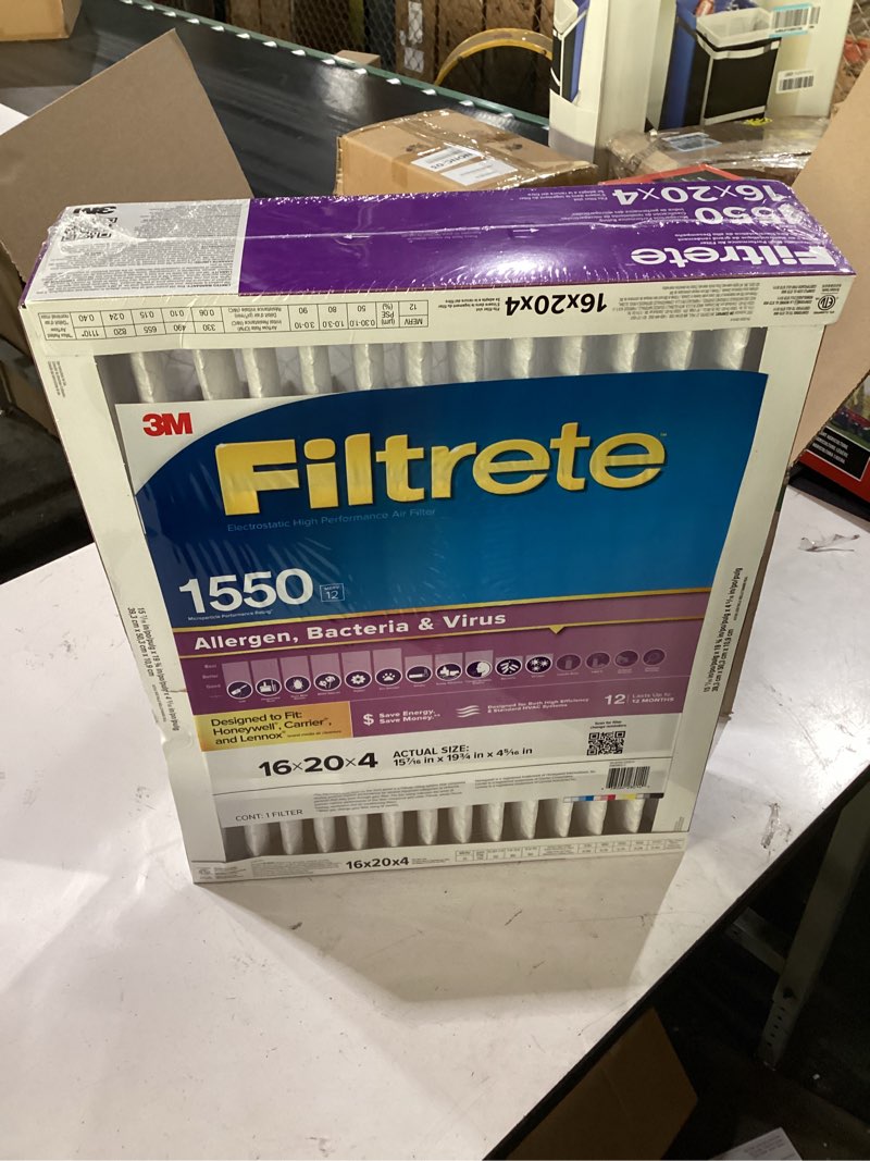 Condition photo showing New/Like New for filtrete 16x20x4 ac furnace air filter, mpr 1550, merv 12, fits lennox & honeywell, allergen, electrostatic air cleaning filter, 2-pack (actual size 15.88x19.88x4.31 in)