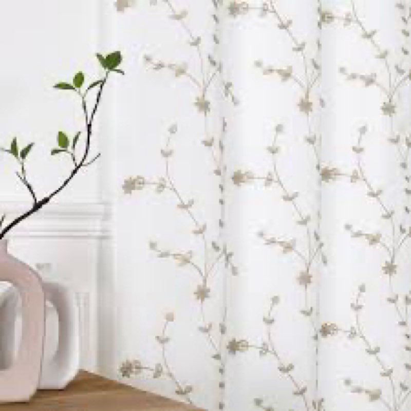 bujasso embroidered leaf sheer curtains floral farmhouse light filtering window panels botanical pat