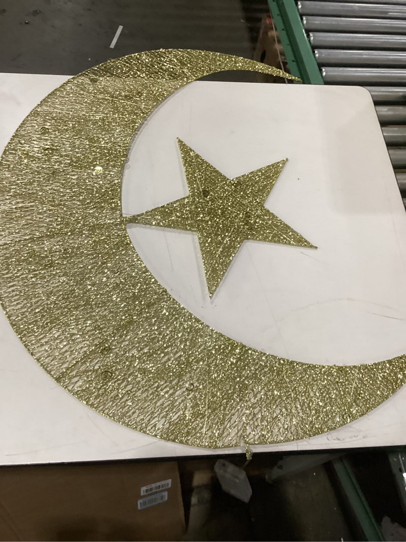 Condition photo showing Good Condition for Not tested Pre-lit Eid Metal Ramadan Moon Star Light Decoration Eid Mubarak Decorations Outdoor Lighted Night Lamp Sign with LED Light String for Home Yard Lawn Garden Pathway(Moon)