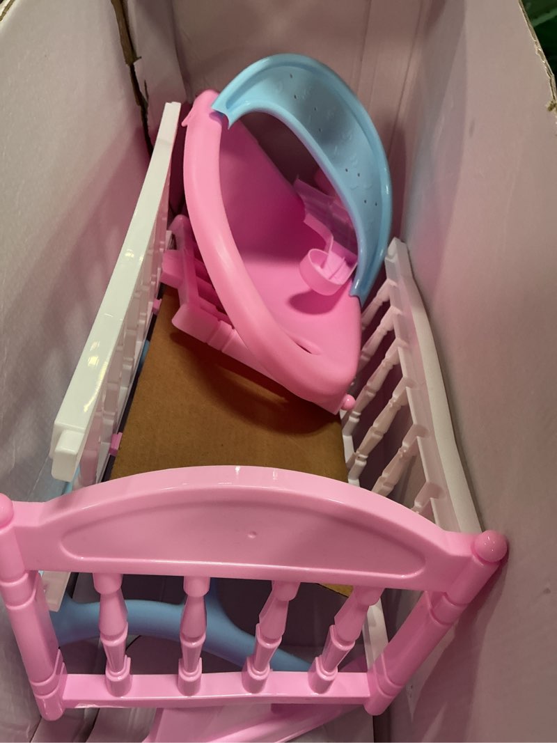 Condition photo showing As Is for baby doll stroller play set with 12.5" baby dolls, 28 pcs pretend role play doll accessories including crib, dining chair, doll clothes, sunglass, handbag for girls toddlers 3-5 4-6 5-7