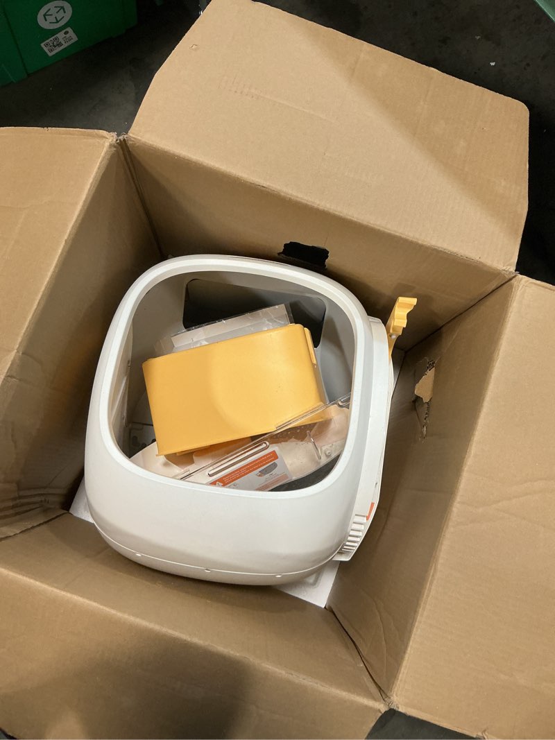 Condition photo showing As Is for meowant self-cleaning cat litter box, 75l extra large open automatic cat litter box for multi cats, integrated safety protection/app control/odor removal smart box with mat & liner yellow
