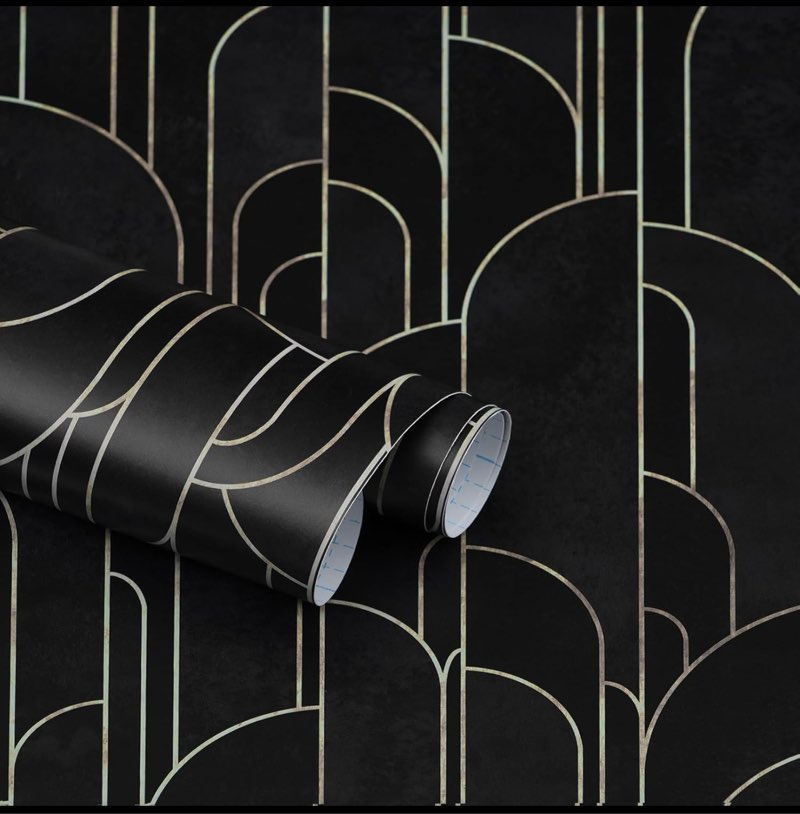 Black Wallpaper Geometric Peel and Stick Wallpaper 16.1"x393.7" Contact Paper Removable Wall Paper Black G