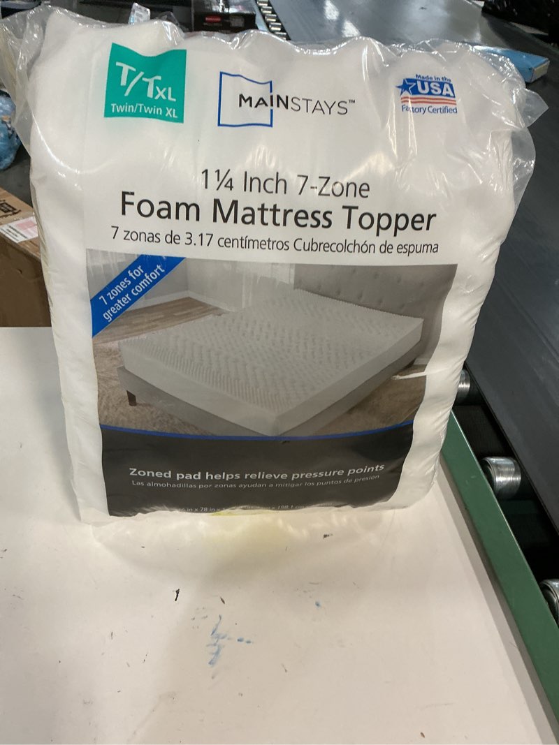 Condition photo showing As Is for mainstays twin/twin xl 1.25 inch 7-zone foam mattress topper