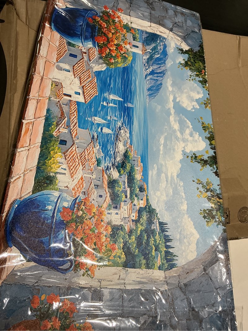 Condition photo showing Good Condition for LAVIKARS Seascape Wall Art Navy blue Oil Painting Reproduction Print Modern window view Canvas Paintings Artwork Landscape Picture for Living Room Bedroom Home Kitchen Decor (23x46inch)