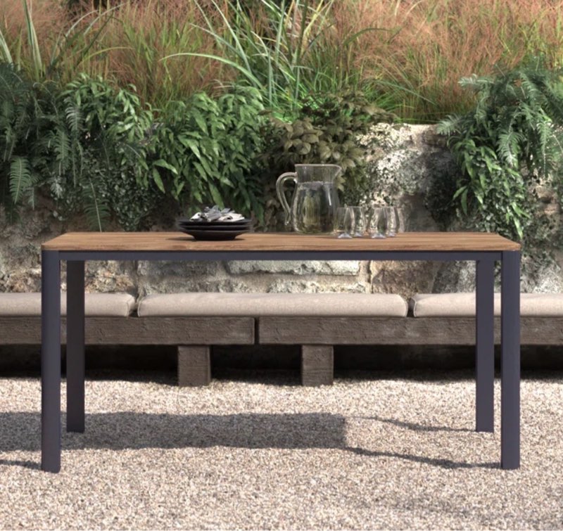 Morones rectangular dining table in solid reclaimed teak and black