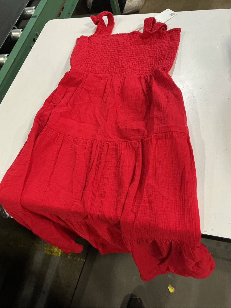 Condition photo showing Good Condition for quince 100% organic cotton gauze smocked sleeveless maxi dress, xs, wild cherry