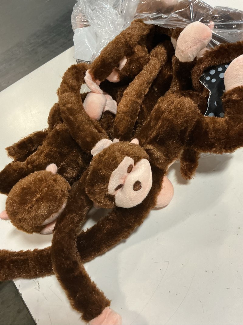 Condition photo showing Good Condition for hungdao 6 packs hanging monkey stuffed jungle animal toy with hook and loop jungle party hanging plush monkey for vbs sunday school classroom party decorations (24 inch,dark brown)