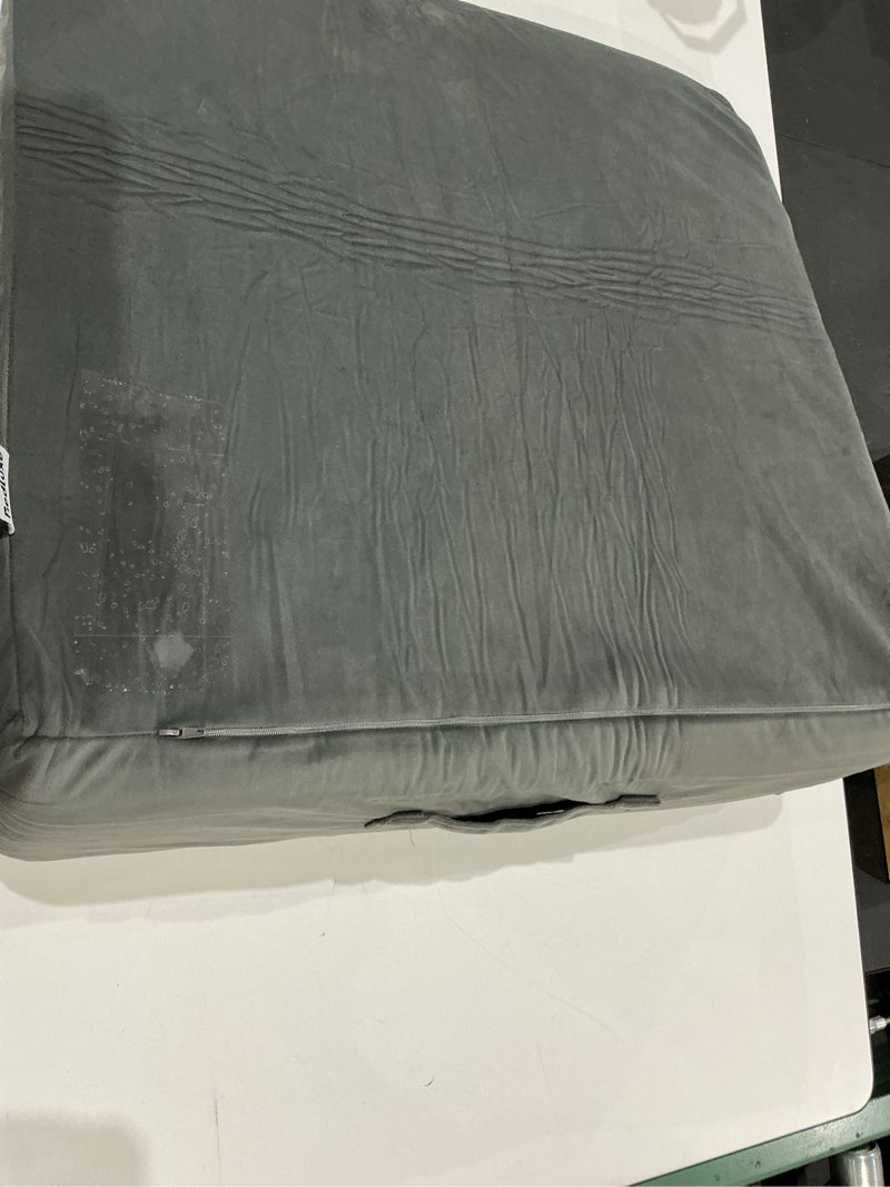 Condition photo showing As Is for bedluxe wedge pillow, 10 inch bed wedge pillow for headboard, pillow wedge for acid reflux relief, sleeping, after surgery, snoring, gerd, triangle pillow wedge - cooling memory foam top, plush grey