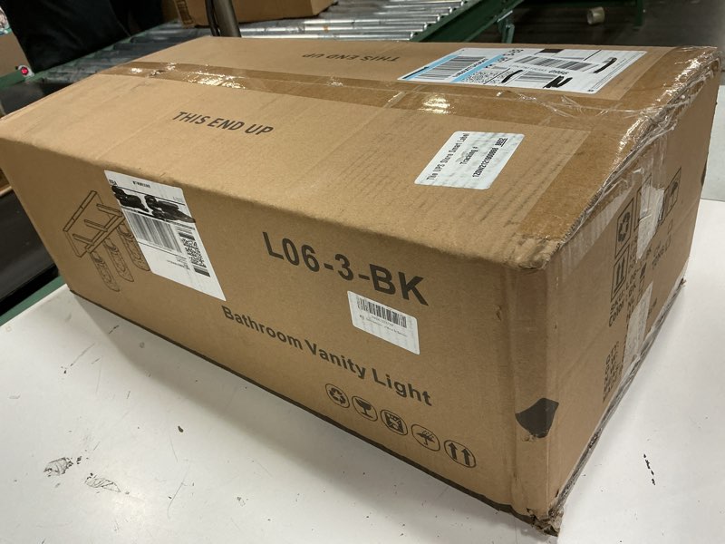 Condition photo showing New/Like New for espird bathroom vanity light,3 light matte black light fixture with thickened seeded glass shade, 21 inch modern wall sconce,vanity light over mirror for bathroom