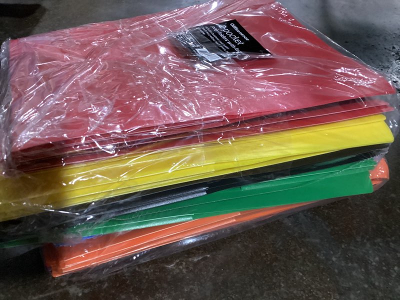 Condition photo showing New/Like New for office depot® brand 2-pocket school-grade poly folders with prongs, 8-1/2" x 11", assorted colors, pack of 48