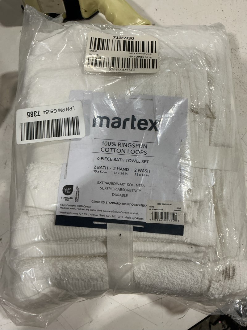 Condition photo showing Good Condition for martex 6-piece luxury towel set, 2 bath towels 2 hand towels 2 washcloths - 600 gsm 100% ring spun cotton highly absorbent soft towels for bathroom - ideal for everyday use, hotel & spa - (white)