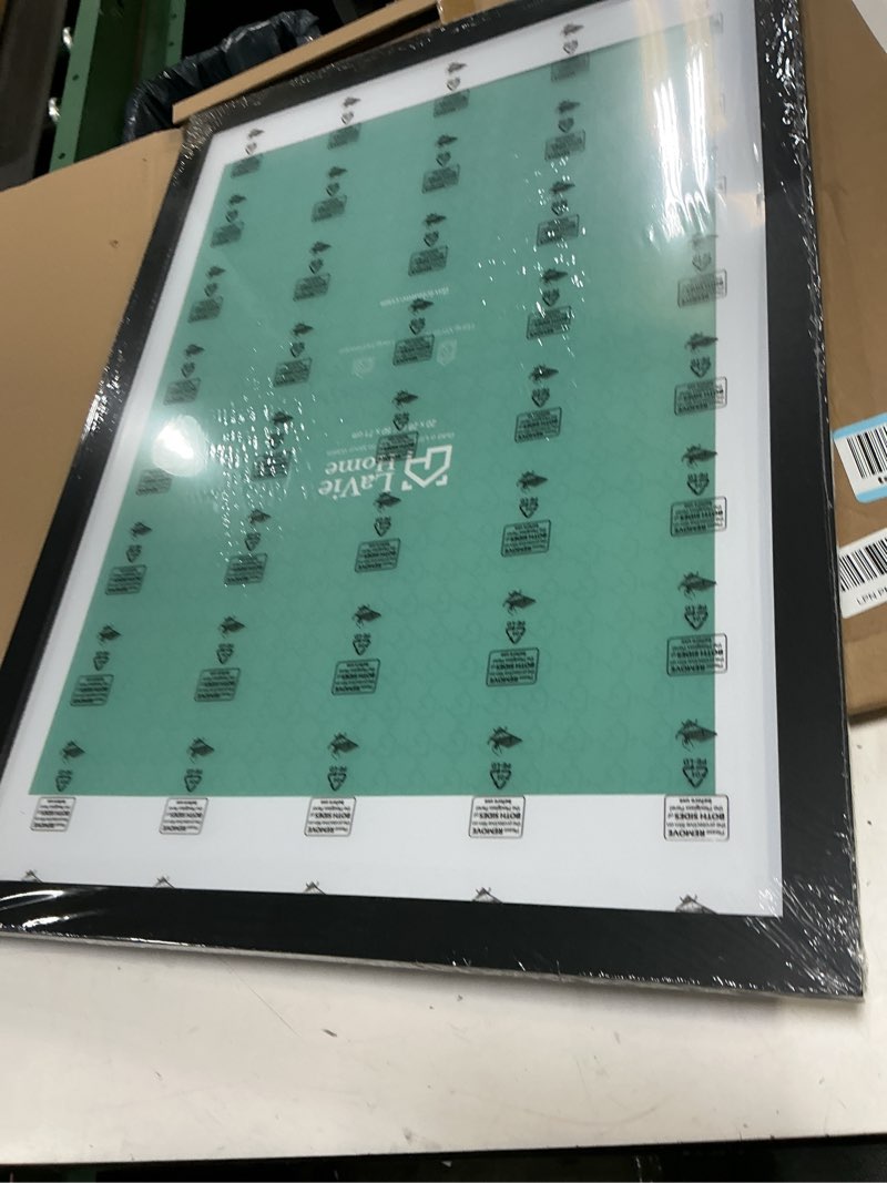 Condition photo showing As Is for lavie home 20x28 poster frame black, display pictures 18x24 with mat or 20x28 without mat, stable and sturdy picture frame with polished plexiglass, horizontal and vertical format of the wall?1 pack? 20x28 black