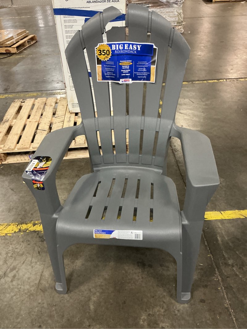 Condition photo showing As Is for Adams Patio RealComfort Stackable Charcoal Resin Frame Stationary