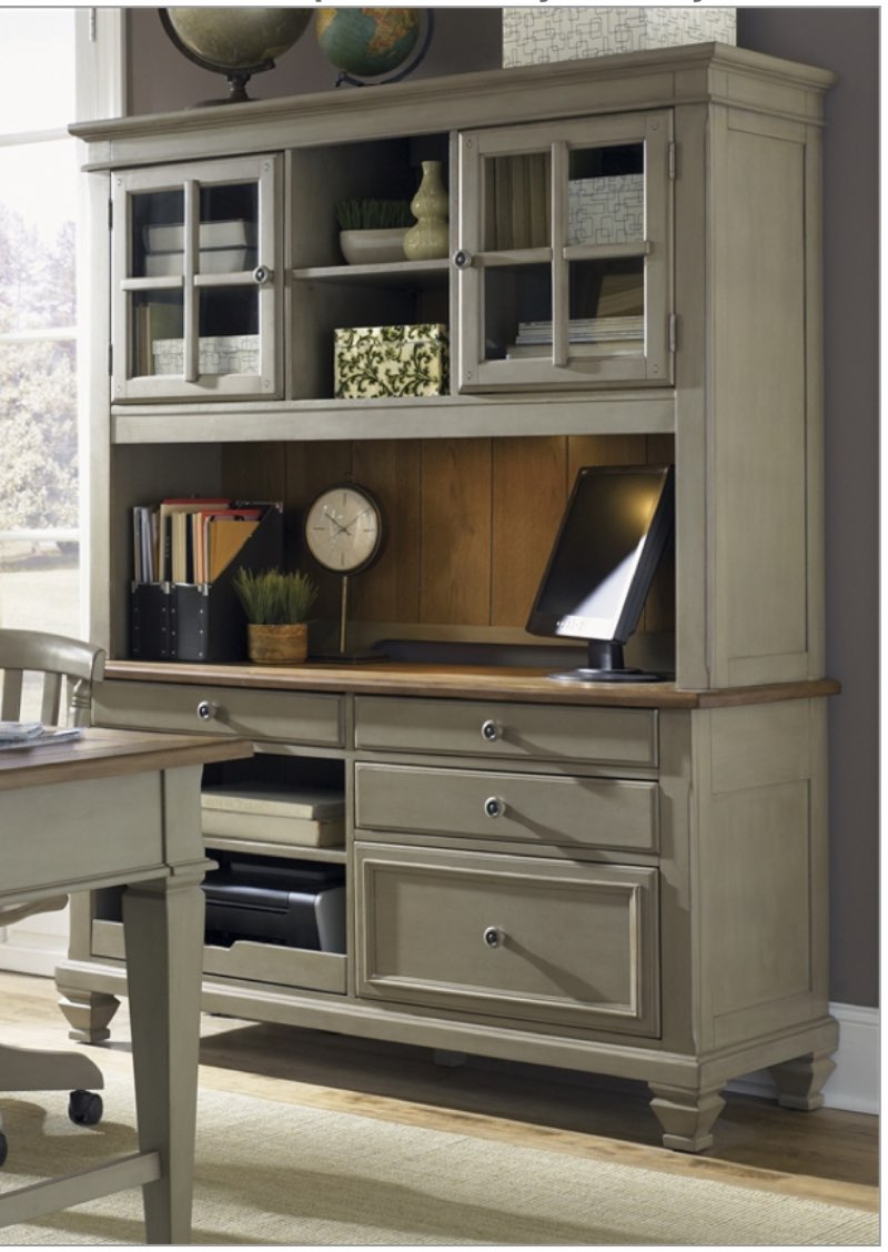 (Incomplete only Hutch)Bungalow Jr Executive Credenza & Hutch in Driftwood & Taupe Finish by Liberty Furniture
