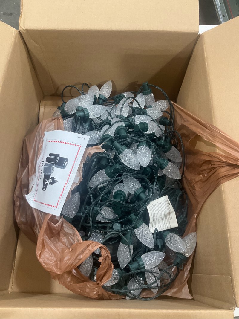 Condition photo showing As Is for iBaycon RGB C9 Christmas Lights, 129FT 200LED Color Changing String Lights Remote Control Waterproof Outdoor, C9 String Light for Xmas Tree House Eaves Roof Christmas Holiday Decor (Non-Connectable)