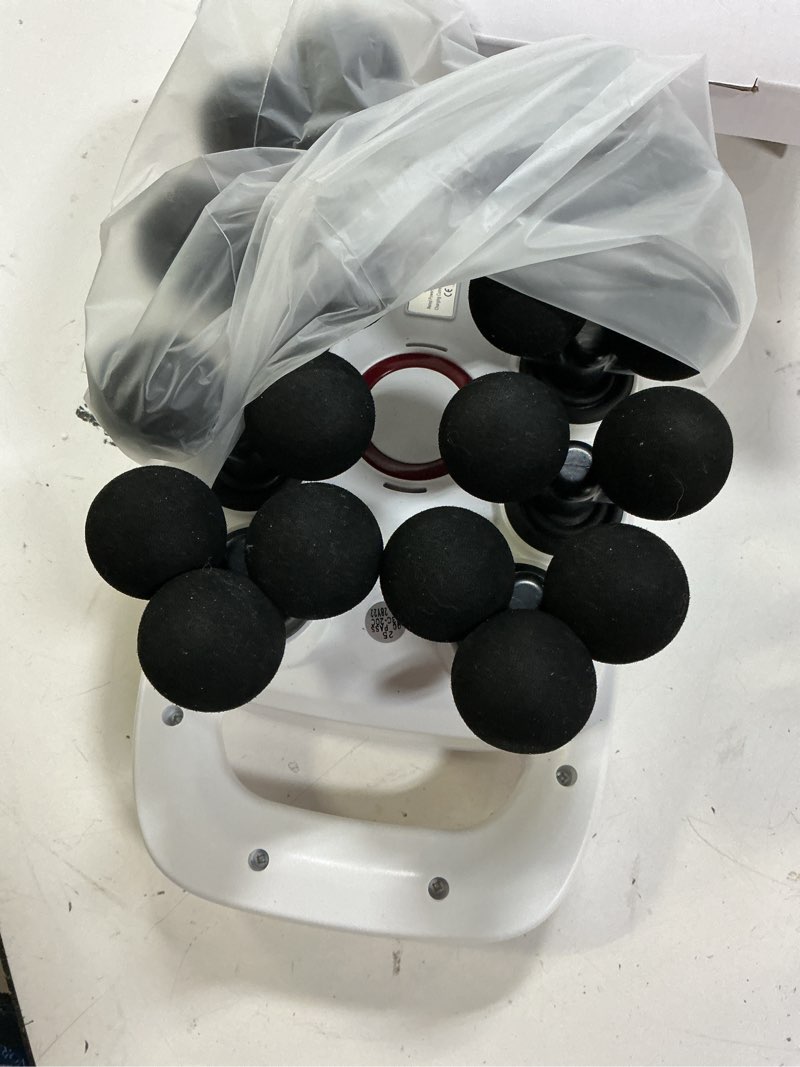 Condition photo showing As Is for 20-head massage gun, 30 intensity levels 3 modes, deep tissue massager with 50kg force & noise-free motor for neck back legs shoulders, portable for full body muscle recovery chalk white (with black balls)