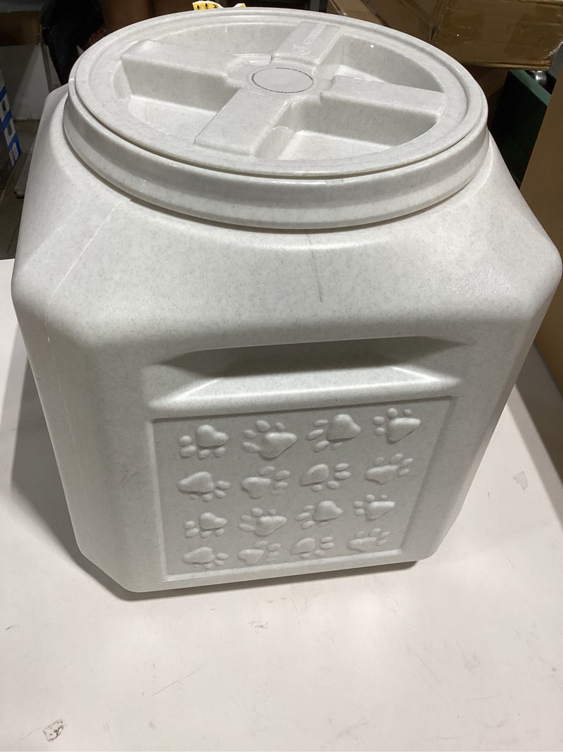 Condition photo showing As Is for vittles vault traditional pet food storage container for dog kibbles/bird seed/oatmeal/rice/flour/cereal, bpa free plastic, sealed airtight for cat food, up to 35 lb, made in usa, with scoop, gray 35 pounds with scoop