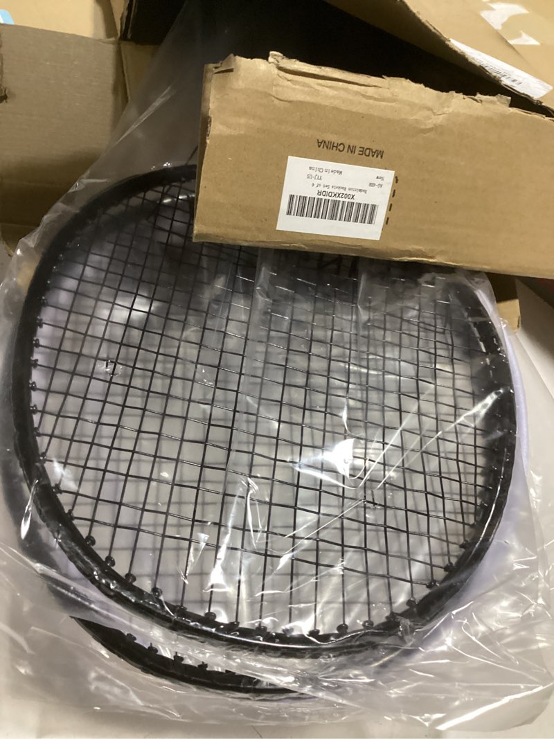 Condition photo showing Good Condition for badminton rackets set of 4 for outdoor backyard games, including 4 rackets, 6 nylon badminton shuttlecocks, lightweight badminton racquets for beginners