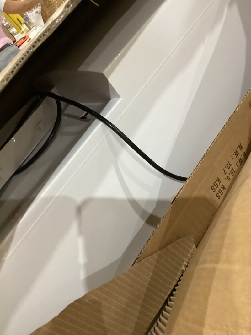 Condition photo showing As Is for frigidaire efwc498, top load hot & cold water cooler dispenser for home, garage, dorm, rv & cottage, 3 and 5 gallon bottles, 11" d x 11.5" w x 36" h, white