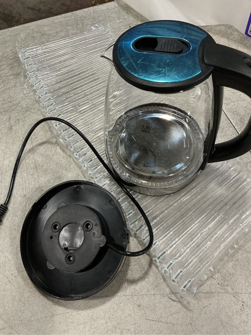 Condition photo showing New/Like New for electric kettle glass 2l, 1500w fast boiling hot water boiler with auto shut-off, led light, bpa-free, borosilicate glass, stainless steel interior, wide opening, display refrigerator with door