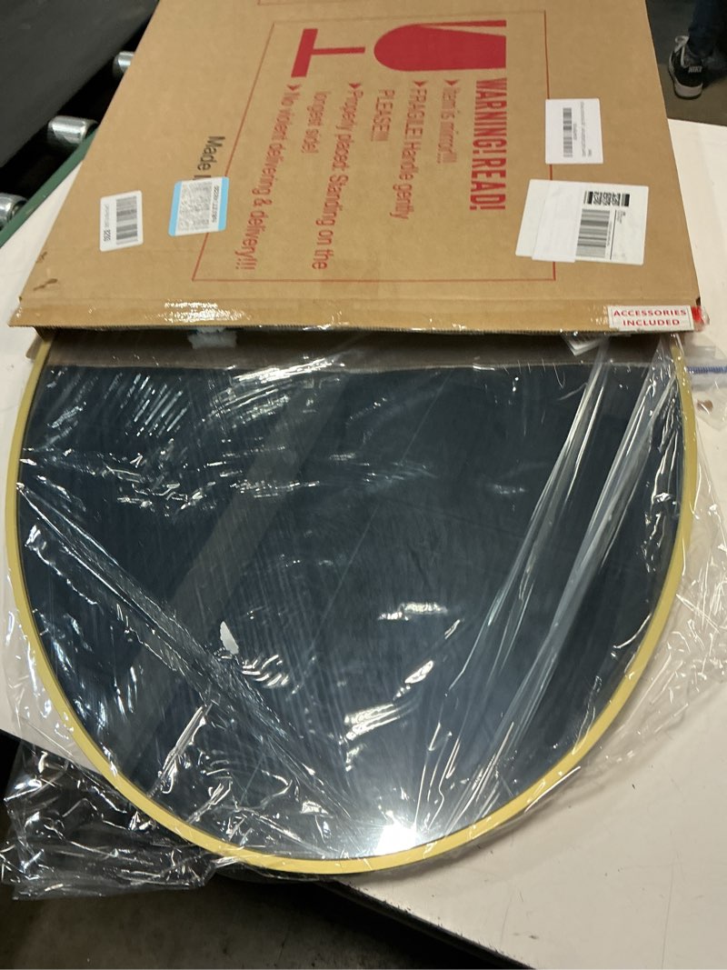 Condition photo showing New/Like New for koonmi gold oval bathroom mirror, 30"x48" bathroom vanity mirror, oval mirror for bedroom living room entryway, hangs horizontal or vertical gold 30"l x 48"w